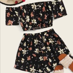 Floral Off The Shoulder Crop Top and Shorts set
